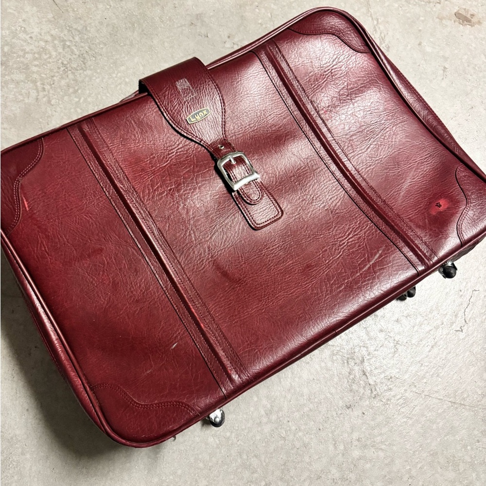 Vintage deep  Red Leather suitcase luggage